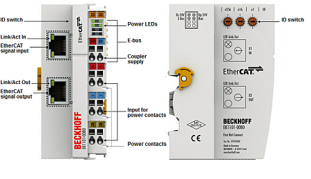 Beckhoff. EtherCAT-копплер с ID-коммутатором для модуля E-Bus (ELxxxx), Fast Hot Connect - EK1101-0080 Beckhoff